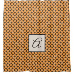 Yellow Woven Rattan on Custom Colour with Monogram Shower Curtain