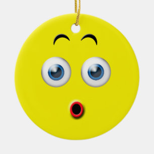 Yellow Wow Surprised Emoji Custom Name Ceramic Tree Decoration