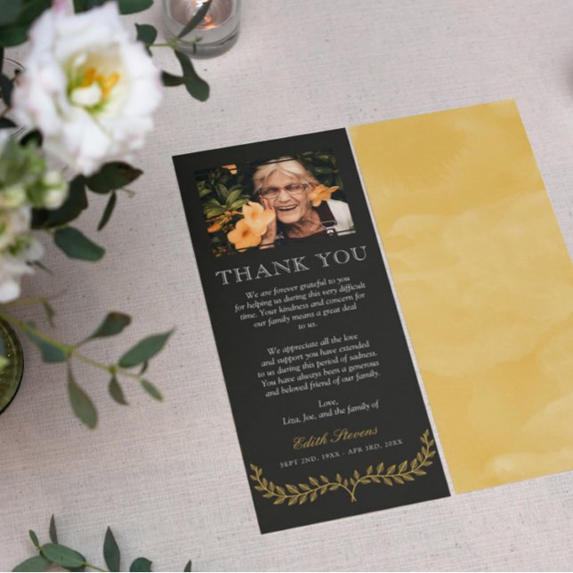 Yellow Wreath Photo Sympathy Thank You Card (Creator Uploaded)