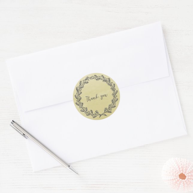 Yellow Wreath Thank You Classic Round Sticker (Envelope)