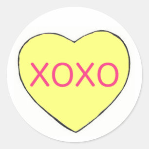 Yellow XOXO Valentine's Day Candy Heart Love Classic Round Sticker