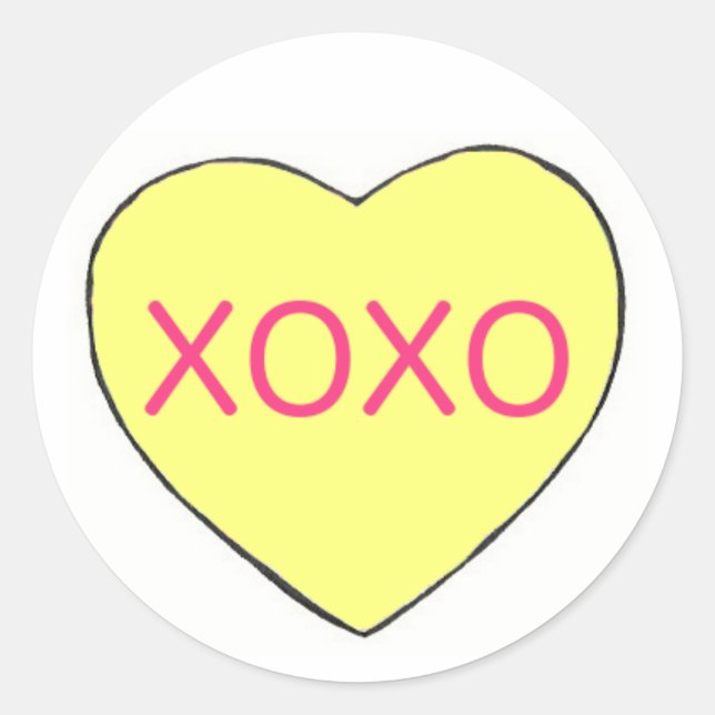 Yellow XOXO Valentine's Day Candy Heart Love Classic Round Sticker (Front)
