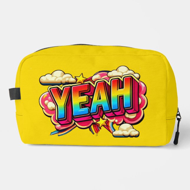Yellow YEAH toiletry bag. Dopp Kit (Front)