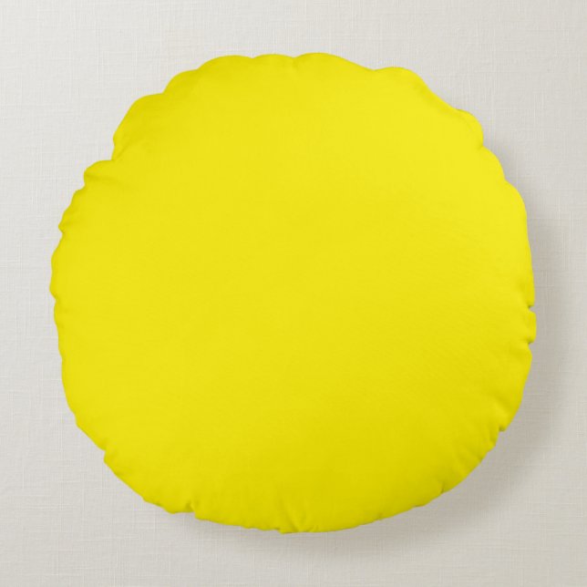 Yellow-Yellow, Sunshine Yellow Colour, Round Cushion (Front)