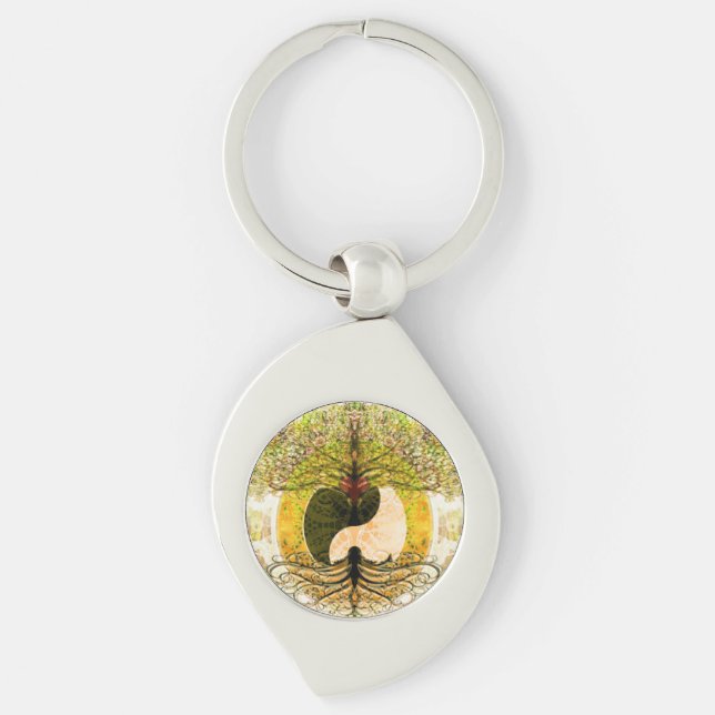 Yellow Yin Yang w/ Tree of Life Key Ring (Front)
