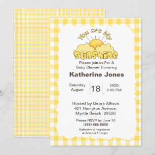 Yellow You Are My Sunshine Baby Shower  Invitation