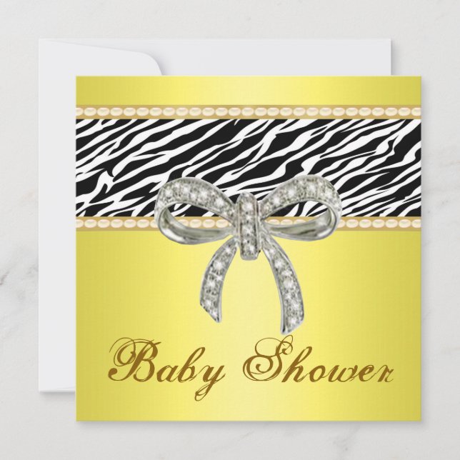 Yellow Zebra Diamond Bow Baby Shower Invitation (Front)