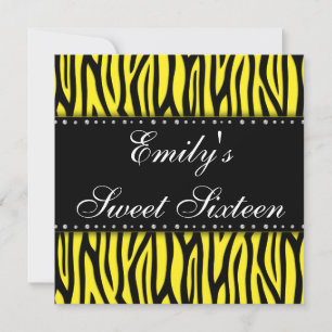 Yellow Zebra Diamonds Sweet 16 Birthday Invitation