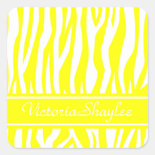 Yellow Zebra Print with custom text Square Sticker