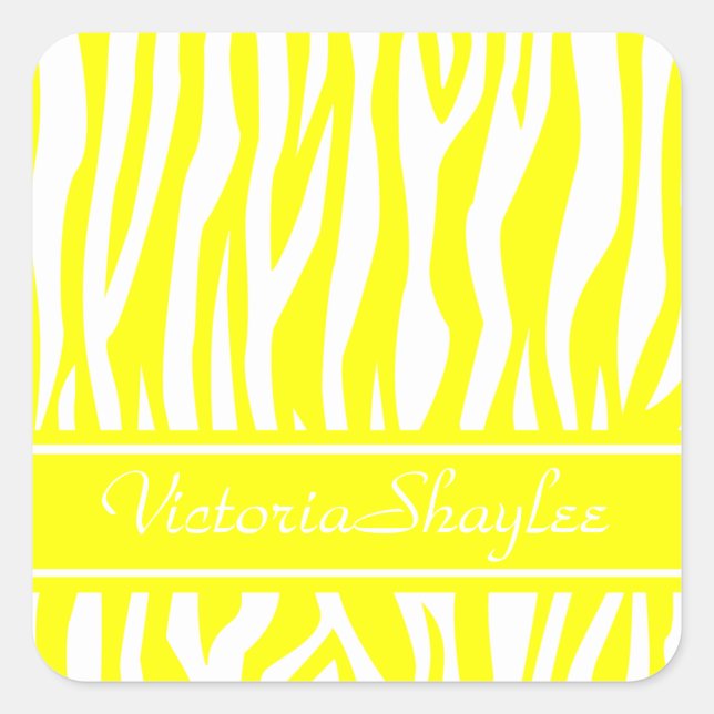 Yellow Zebra Print with custom text Square Sticker (Front)