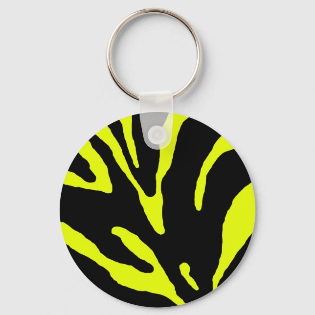 Yellow Zebra Stripe Animal Print Key Ring (Front)