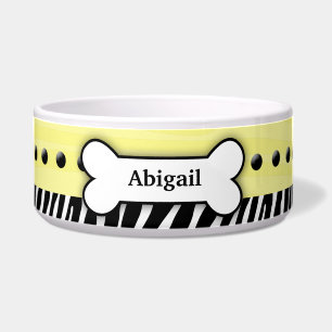 Yellow Zebra Stripe Custom Pet Dog Food Bowl