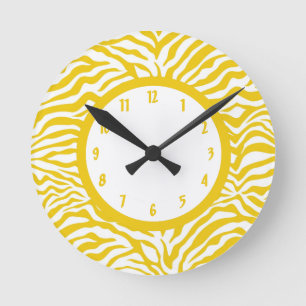 Yellow Zebra Stripe Round Clock
