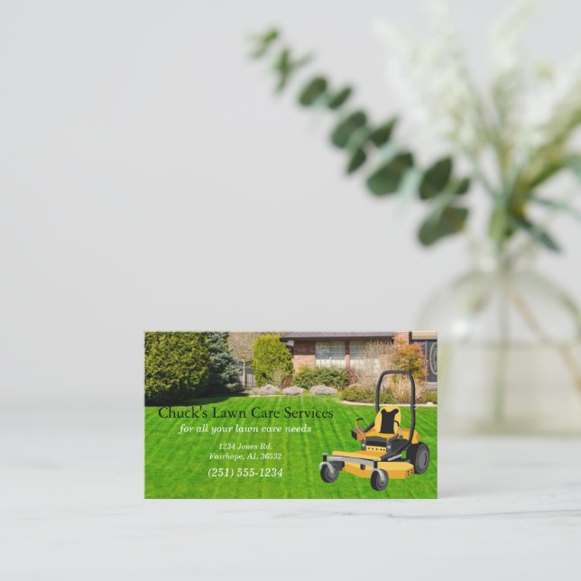 Yellow Zero Turn Mower Business Card (Standing Front)