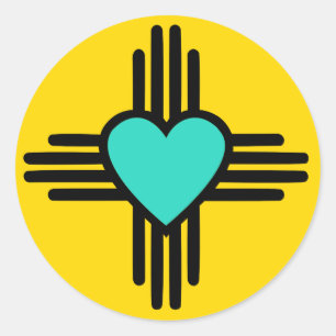 Yellow Zia Heart Classic Round Sticker