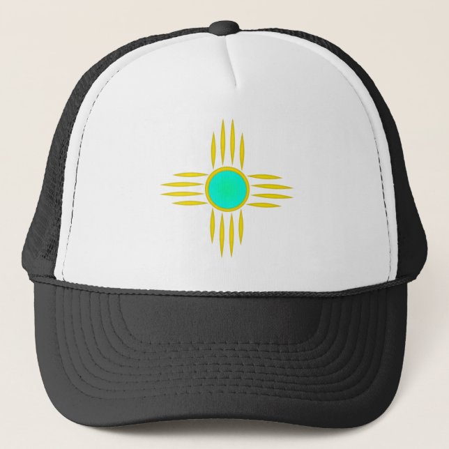 Yellow Zia with Turquoise Centre Trucker Hat (Front)