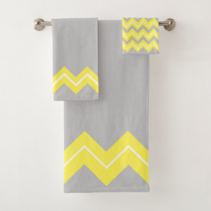Yellow Zigzag on Grey Bath Towel Set
