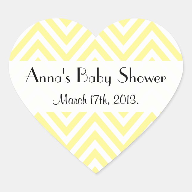 Yellow Zigzag, Yellow Chevron, Baby Shower Heart Sticker (Front)