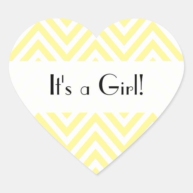 Yellow Zigzag, Yellow Chevron, Baby Shower Heart Sticker (Front)