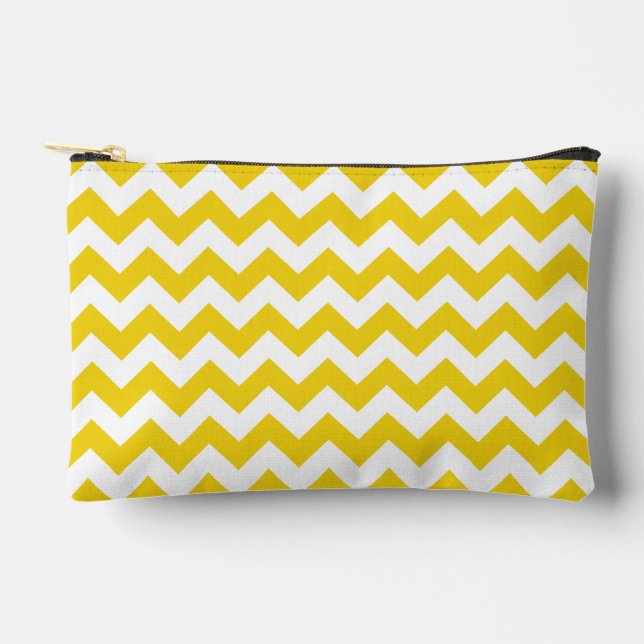 Yellow Zigzag, Yellow Chevron, Geometric Pattern Accessory Pouch (Front)