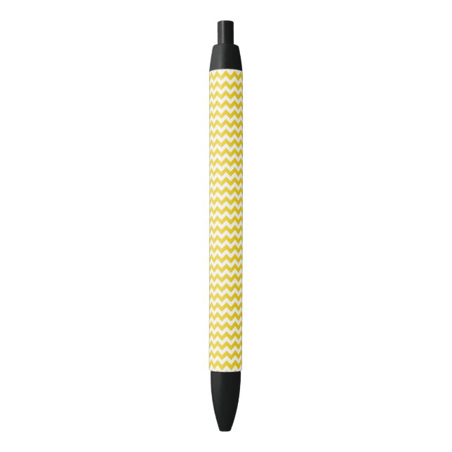 Yellow Zigzag, Yellow Chevron, Geometric Pattern Black Ink Pen (Front Vertical)