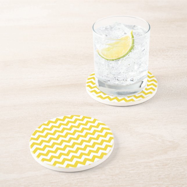Yellow Zigzag, Yellow Chevron, Geometric Pattern Coaster (Side)