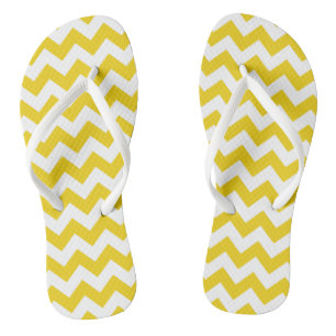 Yellow Zigzag, Yellow Chevron, Geometric Pattern Flip Flops