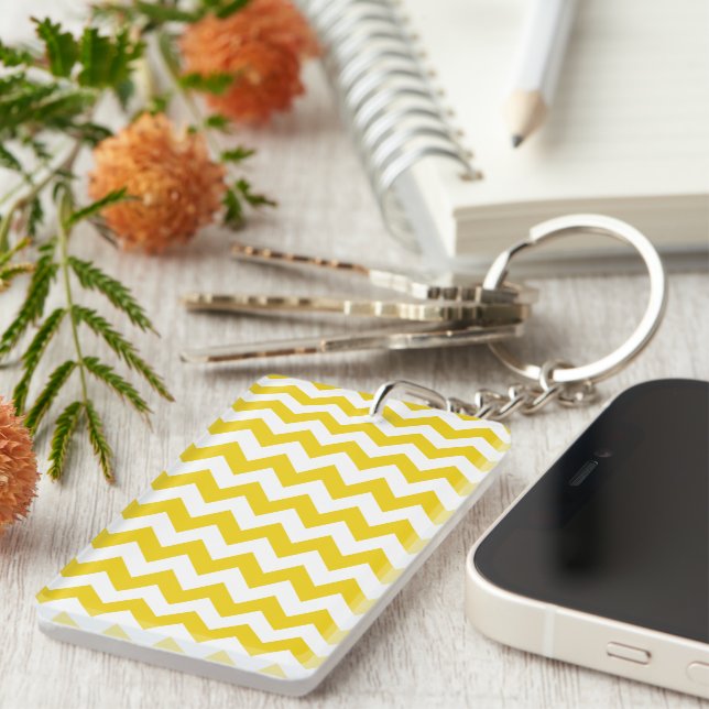 Yellow Zigzag, Yellow Chevron, Geometric Pattern Key Ring (Front Right)