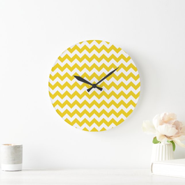Yellow Zigzag, Yellow Chevron, Geometric Pattern Large Clock (Home)