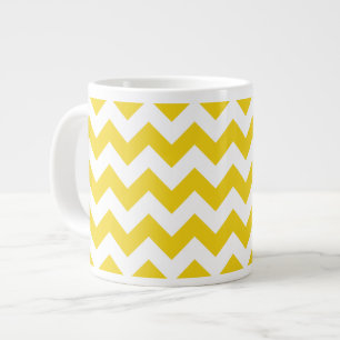Yellow Zigzag, Yellow Chevron, Geometric Pattern Large Coffee Mug