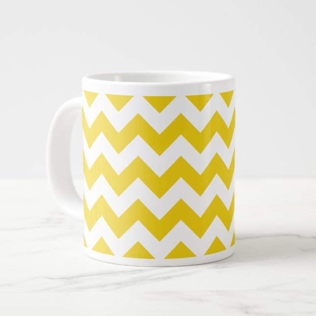 Yellow Zigzag, Yellow Chevron, Geometric Pattern Large Coffee Mug (Front Left)