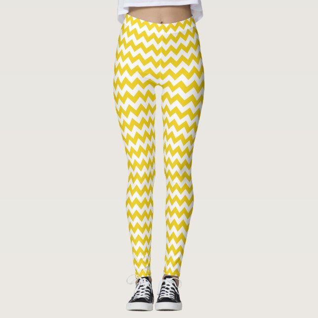 Yellow Zigzag, Yellow Chevron, Geometric Pattern Leggings (Front)