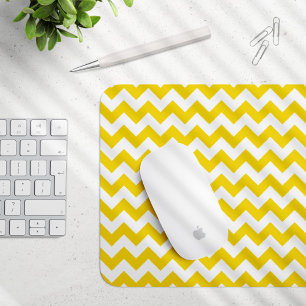 Yellow Zigzag, Yellow Chevron, Geometric Pattern Mouse Mat