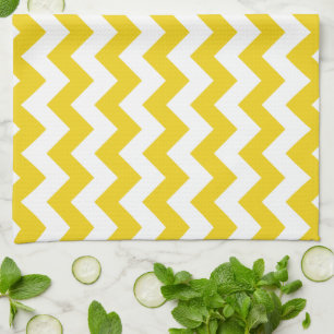 Yellow Zigzag, Yellow Chevron, Geometric Pattern Tea Towel