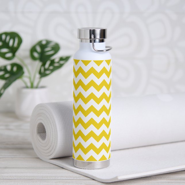 Yellow Zigzag, Yellow Chevron, Geometric Pattern Water Bottle (Yoga)