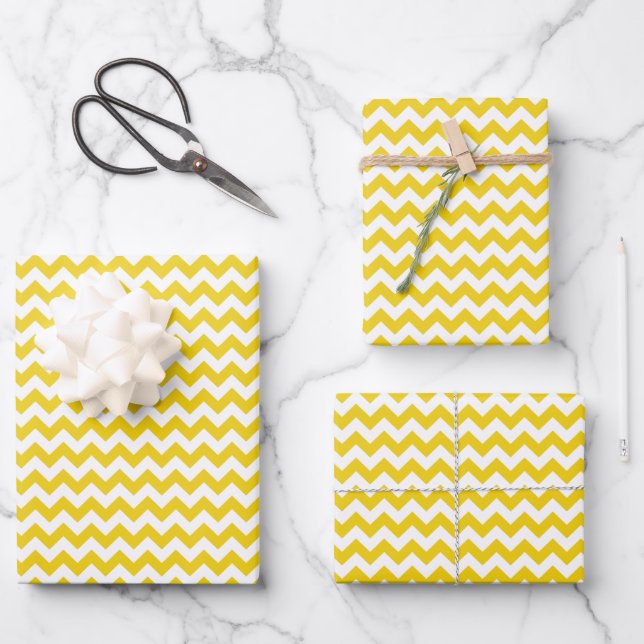 Yellow Zigzag, Yellow Chevron, Geometric Pattern Wrapping Paper Sheet (Front)