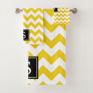 Yellow Zigzag, Yellow Chevron, Monogram Bath Towel Set