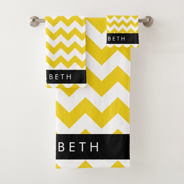 Yellow Zigzag, Yellow Chevron, Your Name Bath Towel Set (Insitu)
