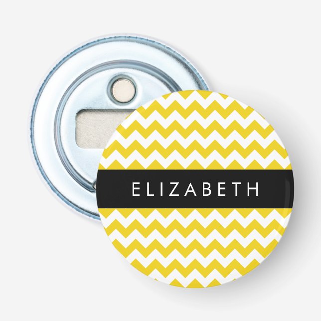 Yellow Zigzag, Yellow Chevron, Your Name Bottle Opener (Front)