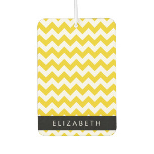 Yellow Zigzag, Yellow Chevron, Your Name Car Air Freshener