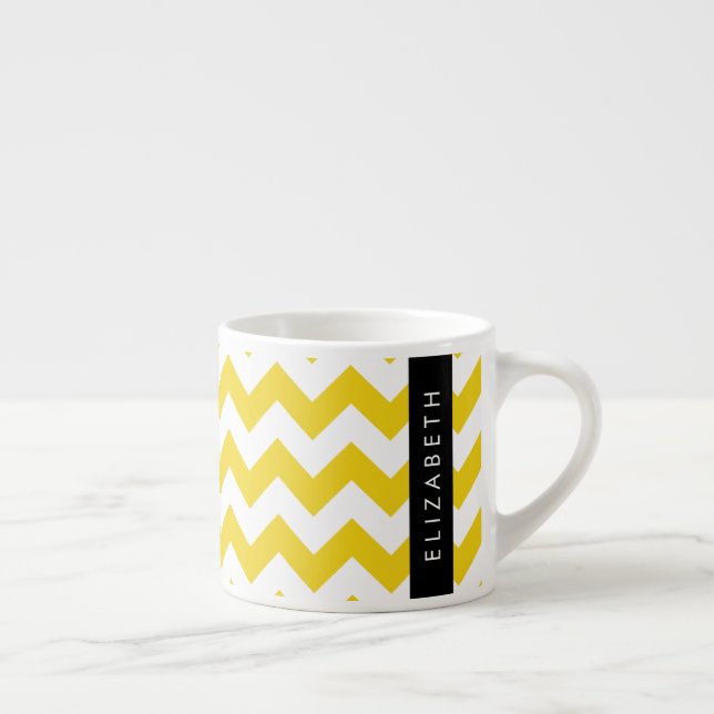 Yellow Zigzag, Yellow Chevron, Your Name Espresso Cup (Right)