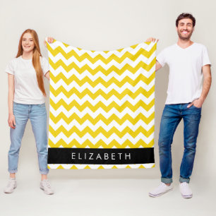 Yellow Zigzag, Yellow Chevron, Your Name Fleece Blanket