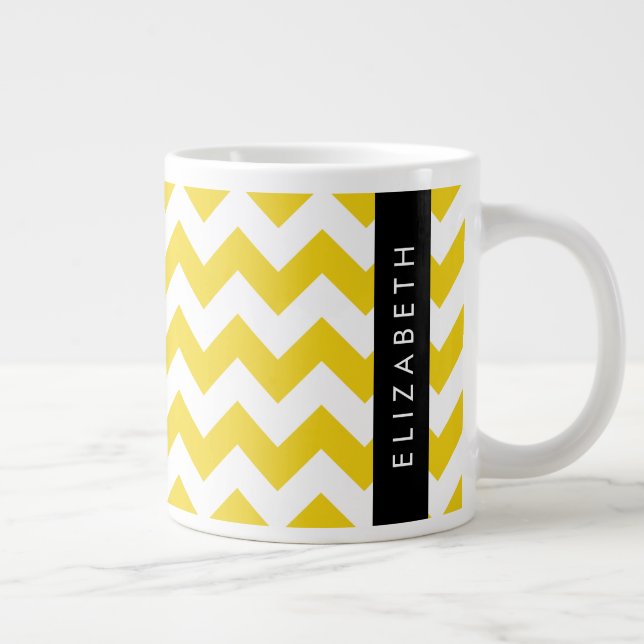 Yellow Zigzag, Yellow Chevron, Your Name Large Coffee Mug (Right)