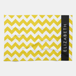 Yellow Zigzag, Yellow Chevron, Your Name Tea Towel