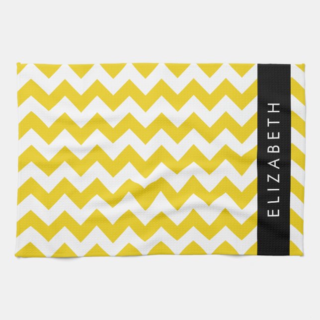 Yellow Zigzag, Yellow Chevron, Your Name Tea Towel (Horizontal)