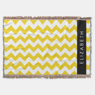 Yellow Zigzag, Yellow Chevron, Your Name Throw Blanket