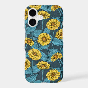 Yellow Zinnias on dark blue