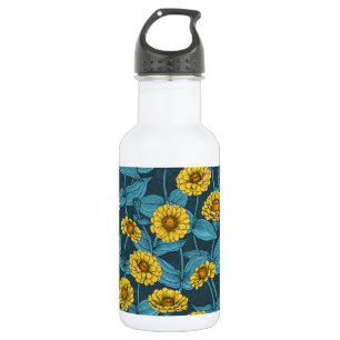 Yellow Zinnias on dark blue 532 Ml Water Bottle