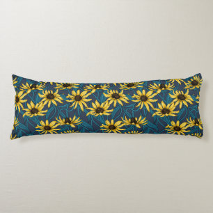 Yellow Zinnias on dark blue Body Cushion