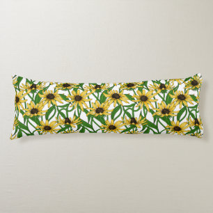 Yellow Zinnias on dark blue Body Cushion